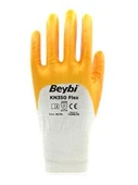 Beybi Pamuk Nitril PMK KN350 Flex 10 Beden Eldiven 12li Paket Beyaz Sarı EN388 (2111X) - 2
