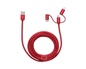 Frisby FA-7558UC 3mt Örgülü USB Data - Şarj Kablo 3in1 (iOS-Android-Type-C) Kırmızı thumbnail 1