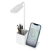 S-link SL-M9054 Siyah TypeC 10W Kablosuz Şarj Cihazı Kalemlikli Masa Lambası - 1