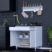 Modilayn QPLAS (XL) Set Ocak Altı Dolap 70x88x48 cm. Çekmeceli, kapaklı, raflı ve baharat raflı. - 4