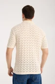 Erkek Polo Yaka Krem Zigzag Desenli Kısa Kollu Triko Tişört - 5