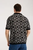 Erkek Polo Yaka Siyah Geometrik Desenli Kısa Kollu Triko Tişört - 7
