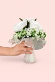 YAPAY ÇİÇEKÇİNİZ Beyaz Gül Buketli Gelin Çiçeği - 2