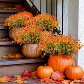 Nettenevime 6lı Set Yapay Çiçek Sazlı Lotus Turuncu Renk 7 Dal Plastik  30cm thumbnail 3