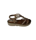 YAZKIŞ Kadın Beyaz Vizon(nut) Cilt Üzeri taşlı Arkası açık 4cm Kalın Rahat Taban Sandalet - 6