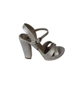 YAZKIŞ Kadın Siyah Gümüş saten Çapraz Bantlı 10cm Kalın Topuk 3 cm Pltform Topuklu Abiye Ayakkabı thumbnail 4