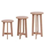Boyanabilir Ahşap MDF Yuvarlak Demonte 3' lü Tabure Seti - 2