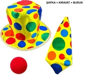 Renkli Palyaço Kostüm Seti – 3 Parça Aksesuar - 1