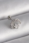 CEYLAN ADAM 316L Çelik Gümüş Renk Zirkon Taşlı Ay Yıldız Tragus Piercing thumbnail 1