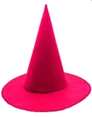 Pembe Fuşya Renk Keçe Cadı Şapkası Yetişkin Çocuk Uyumlu 35X38 cm - 1