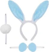 Tavşan Kostüm Seti Mavi Renk - Taç, Papyon, Ponpon, Kuyruk - 1