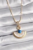 CEYLAN ADAM 316L Çelik Gold Renk Zincir Zirkon Taş Detaylı Nazar Boncuk Göz Model Kadın Kolye - 1