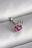 CEYLAN ADAM 316L Çelik Gümüş Renk Pembe Mineli Kalp Zirkon Taş Detaylı Taç Tragus Piercing thumbnail 1