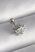 CEYLAN ADAM 316L Çelik Gümüş Renk Zirkon Taşlı Güneş Tragus Piercing thumbnail 1