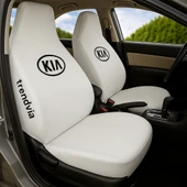KIA Logolu Beyaz Araç Koltuk Kılıfı Seti Ön ve Arka Koltuklara Özel Penye Servis Kılıfı - 1