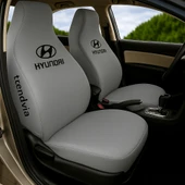 Hyundai Logolu Açık Gri Ön Arka Oto Koltuk Kılıfı Seti Araç İçi Koltuk Koruma - 1