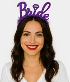 Mor Renk Bekarlığa Veda İtalik Yazı Alyanslı Bride Taç - 1