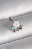 CEYLAN ADAM 316L Çelik Gümüş Renk Zirkon Taş Detay Beyaz Çiçek Model Tragus Piercing thumbnail 1