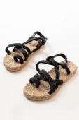 402 Siyah Hasır Kadın Sandalet - 4