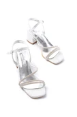 S-900 Platin Bantlı Taşlı Kalın Şeffaf Topuklu Kadın Ayakkabı - 11