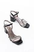 S-889 Platin 3 Bantlı Topuklu Kadın Ayakkabı - 11