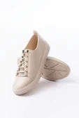 MK-9026 Bej Bağcıklı Taş Aksesuarlı Günlük Spor Ayakkabı - 1