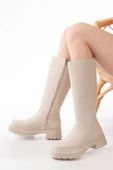 236-340 Bej Fermuarlı Günlük Kadın Çizme - 2