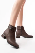 RM-502 Kahverengi Toka Aksesuarlı Topuklu Fermuarlı Günlük Kadın Bot - 1