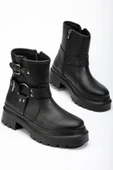 236-2013 Siyah Toka Aksesuarlı Fermuarlı Günlük Kadın Bot - 2