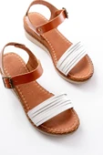 731-07 Beyaz Ortopedik Hakiki Deri Dolgu Kadın Sandalet - 4