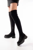 236-2194 Siyah Streç Diz Üstü Fermuarlı Günlük Kadın Çizme - 5