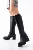 767-3005 Siyah Toka Aksesuarlı Fermuarlı Günlük Kalın Topuklu Kadın Bot - 2