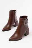 DNZ-400 Kahverengi Toka Aksesuarlı Topuklu Fermuarlı Günlük Kadın Bot - 4