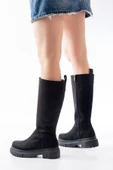 812-340 Siyah Süet Fermuarlı Günlük Kadın Çizme - 5
