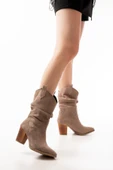 LS-1860 Kahverengi Körüklü Kalın Topuklu Günlük Kadın Bot - 6