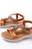 DM-608 Taba Taşlı Arka Lastikli Günlük Kadın Sandalet - 7