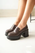 NVL-506 Kahverengi Günlük Yüksek Topuklu Platform Loafer Kadın Ayakkabı - 2