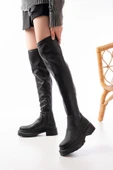 236-2194 Siyah Streç Diz Üstü Fermuarlı Günlük Kadın Çizme - 1