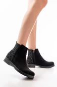 165-212 Siyah Süet Taş Aksesuarlı Fermuarlı Günlük Kadın Bot - 1
