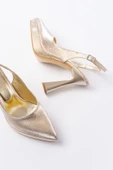 B-2101 Gold Günlük Arkası Açık Yılan Desenli Topuklu Ayakkabı - 7