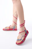 1001-1001 Fuşya Multi Bilekten Bağcıklı Kadın Sandalet - 3