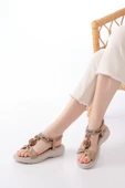 DM-608 Taba Taşlı Arka Lastikli Günlük Kadın Sandalet - 10