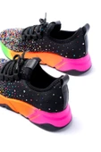 RS-403 Siyah Bağcıklı Fileli Multi Taşlı Renkli Taban Günlük Kadın Spor - 4