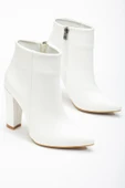 VRT-4801 Beyaz Yüksek Kalın Topuklu Fermuarlı Kadın Bot - 5