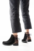 165-209 Siyah Leopar Arka Bağcık Aksesuarlı Fermuarlı Günlük Kadın Bot - 3