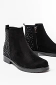 165-212 Siyah Süet Taş Aksesuarlı Fermuarlı Günlük Kadın Bot - 5