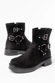 02-2013 Siyah Süet Toka Aksesuarlı Fermuarlı Günlük Kadın Bot - 1