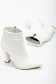 VRT-4801 Beyaz Yüksek Kalın Topuklu Fermuarlı Kadın Bot - 7