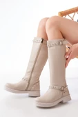 02-307 Bej Düz Topuklu Günlük Binici Çizme - 2