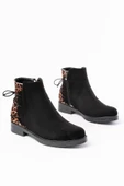 165-209 Siyah Leopar Arka Bağcık Aksesuarlı Fermuarlı Günlük Kadın Bot - 9
